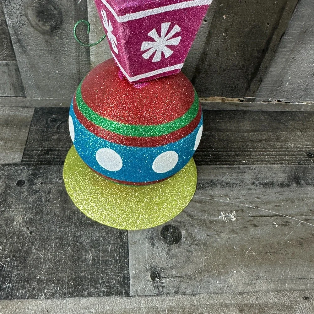 Pier 1 Glitter Ornament Totem Pole Rare Sparkle Xmas Centerpiece Decor
